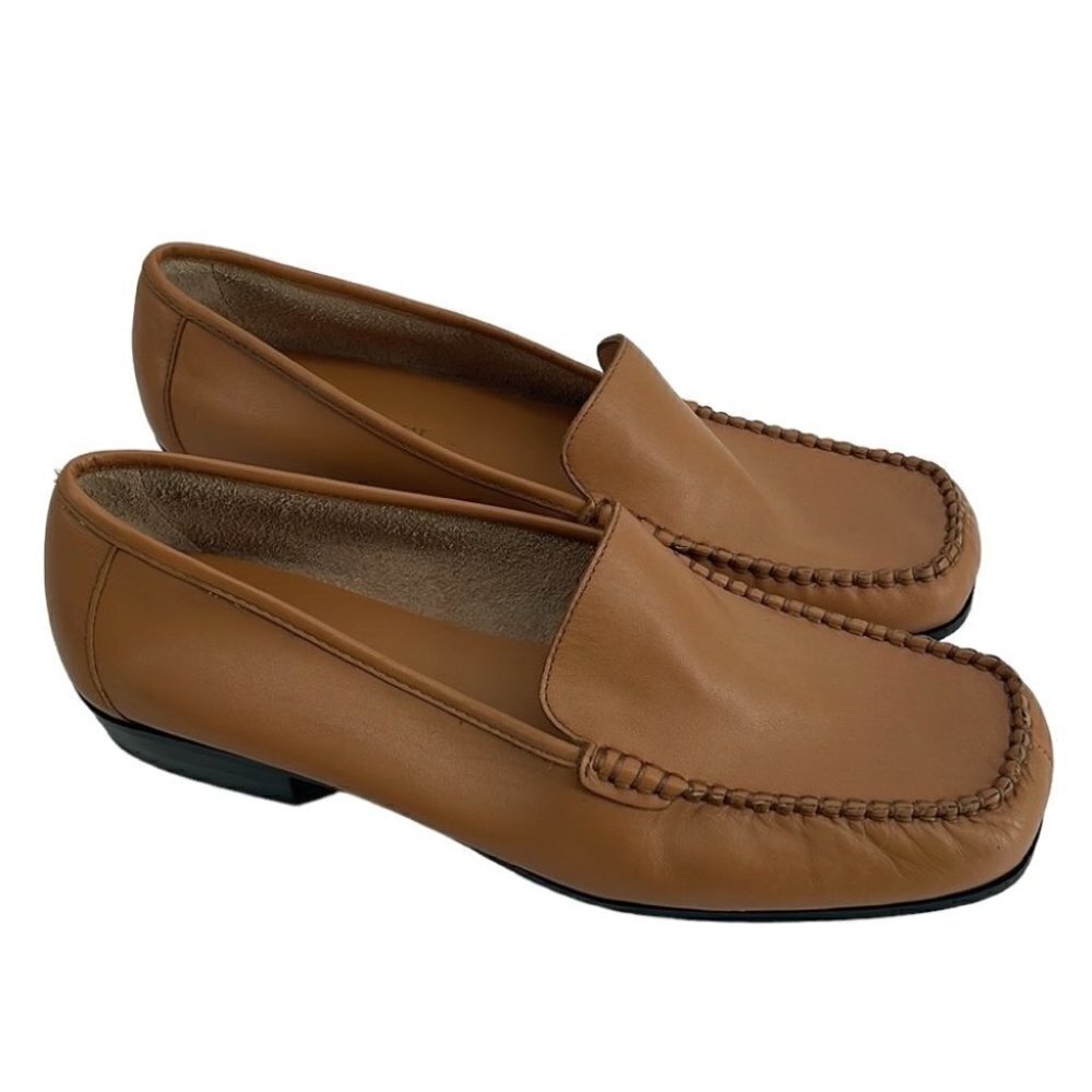 Naturalizer tan leather square toe loafer shoes flats career event comfort shoe